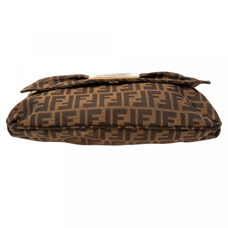 Pre Owned Fendi Tobacco Zucca Canvas and Patent Leather Mia Flap Bag