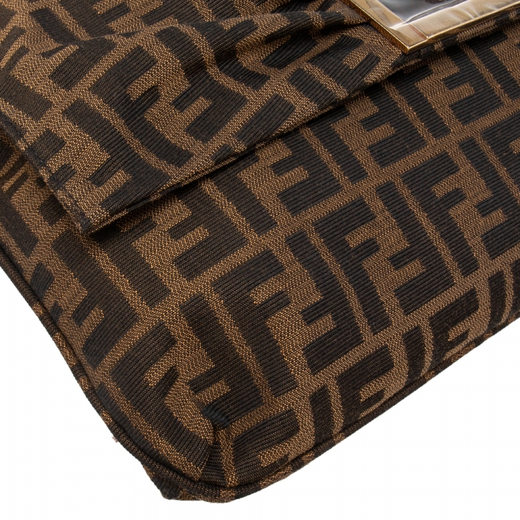 Pre Owned Fendi Tobacco Zucca Canvas and Patent Leather Mia Flap Bag