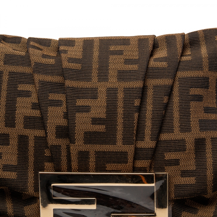 Pre Owned Fendi Tobacco Zucca Canvas and Patent Leather Mia Flap Bag