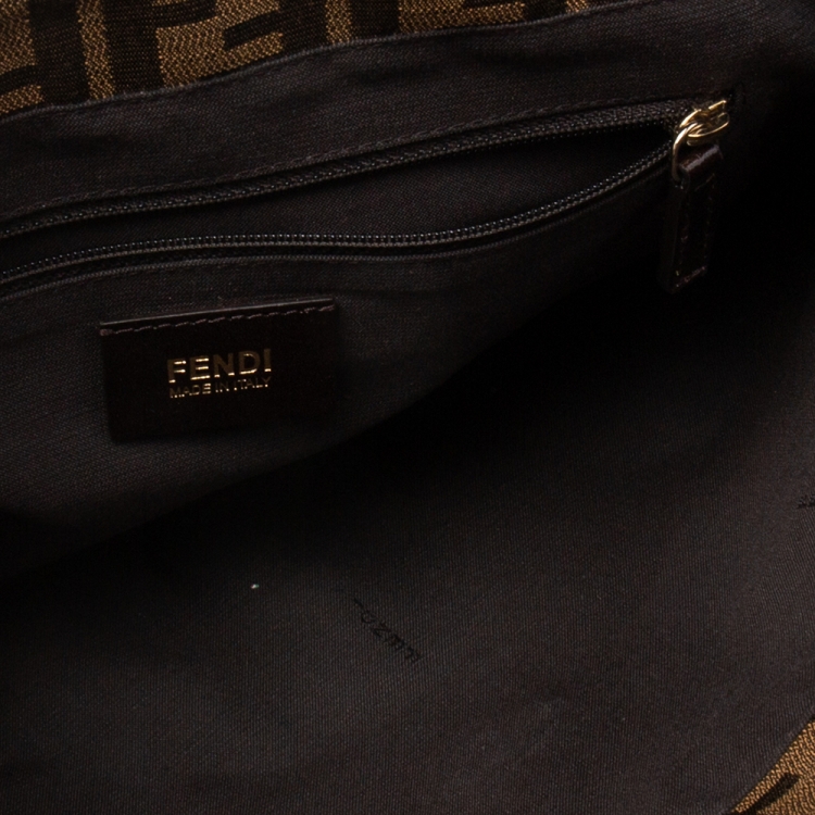 Pre Owned Fendi Tobacco Zucca Canvas and Patent Leather Mia Flap Bag