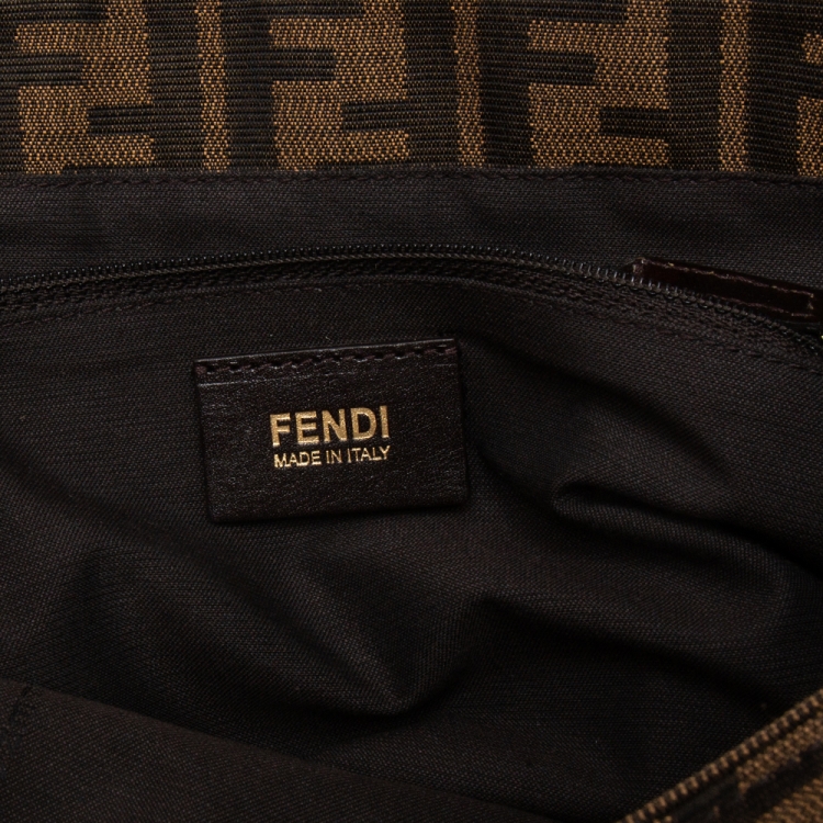 Pre Owned Fendi Tobacco Zucca Canvas and Patent Leather Mia Flap Bag