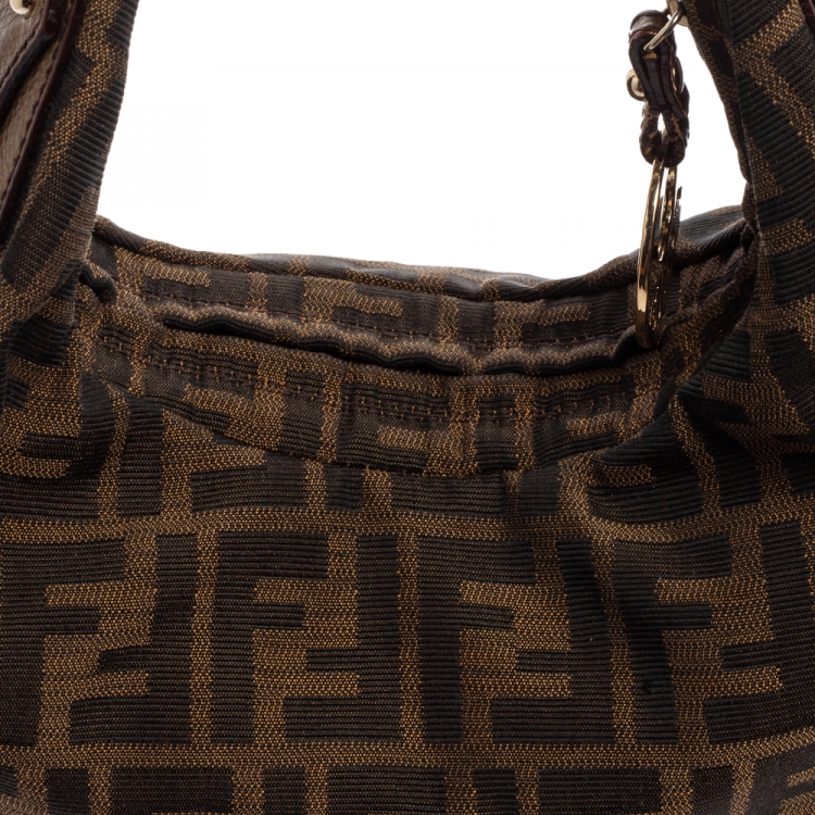 Pre Owned Fendi Tobacco Zucca Canvas and Patent Leather Chef Chain Link Hobo