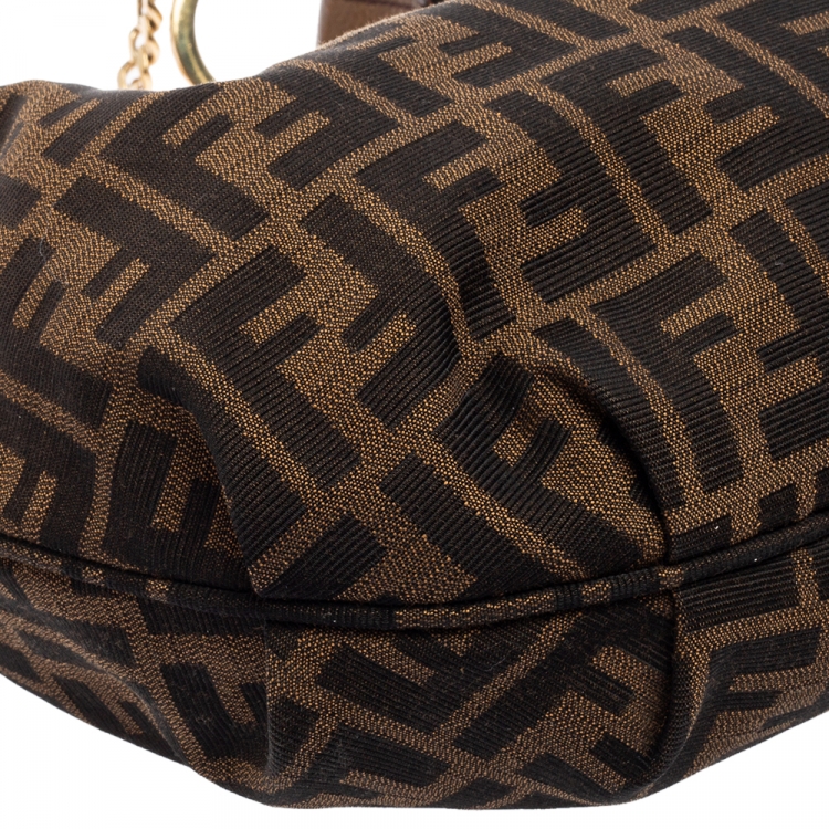 Pre Owned Fendi Tobacco Zucca Canvas and Patent Leather Chef Chain Link Hobo