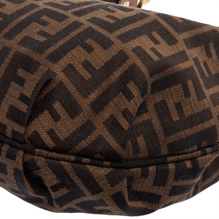 Pre Owned Fendi Tobacco Zucca Canvas and Patent Leather Chef Chain Link Hobo
