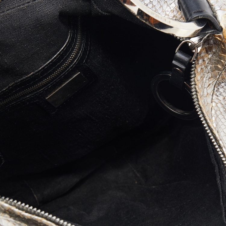 Pre Owned Fendi Silver/Black Python and Leather Oyster Hobo