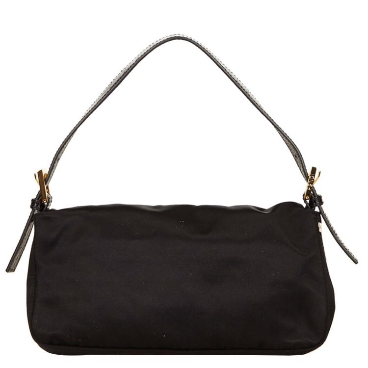 Pre Owned Fendi Black Satin Baguette Shoulder Bag