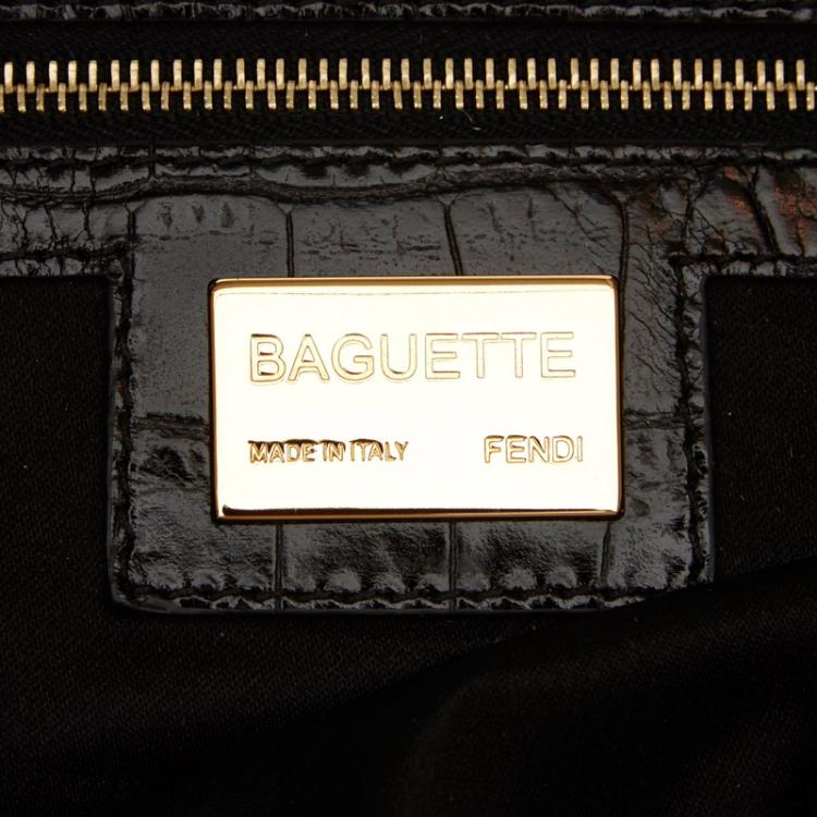 Pre Owned Fendi Black Satin Baguette Shoulder Bag
