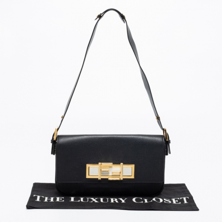 Pre Owned Fendi Black Leather 3Baguette Shoulder Bag