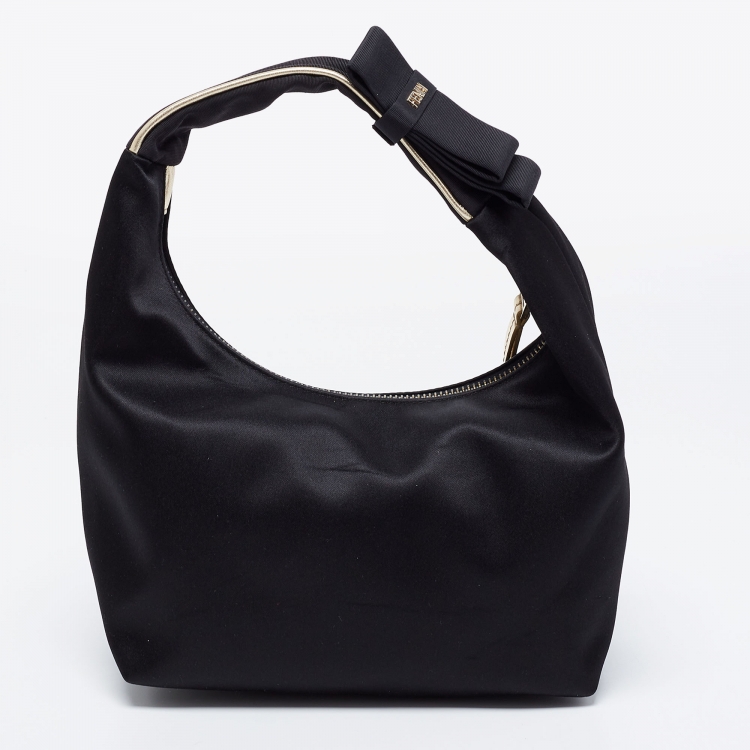 Pre Owned Fendi Black Satin Mini Hobo