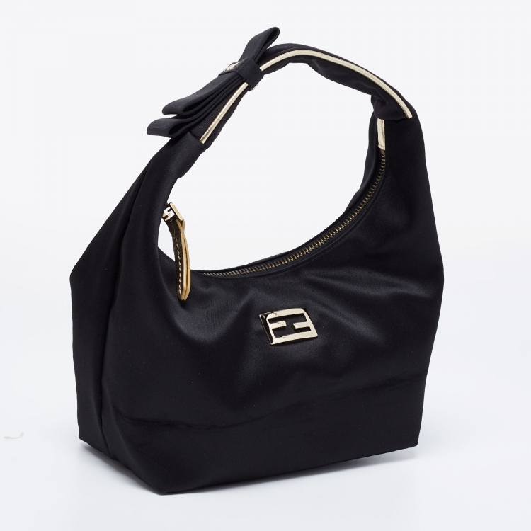 Pre Owned Fendi Black Satin Mini Hobo
