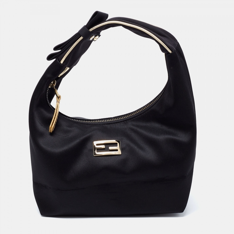 Pre Owned Fendi Black Satin Mini Hobo