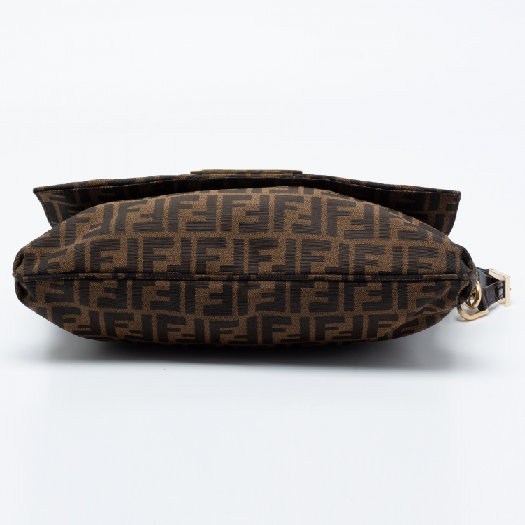 Pre Owned Fendi Tobacco Zucca Canvas and Patent Leather Mia Flap Bag
