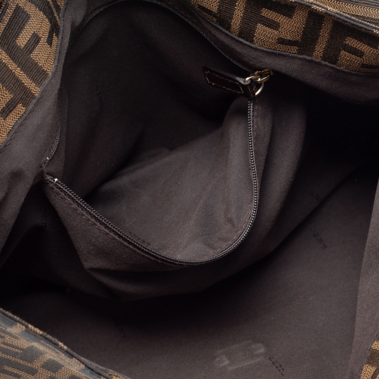 Pre Owned Fendi Tobacco Zucca Canvas and Patent Leather Mia Flap Bag