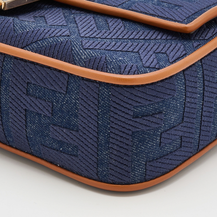 Pre Owned Fendi Navy Blue Canvas and Leather Baguette Bag