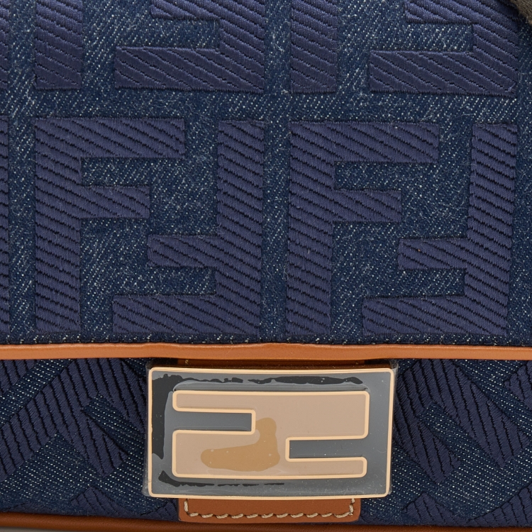 Pre Owned Fendi Navy Blue Canvas and Leather Baguette Bag