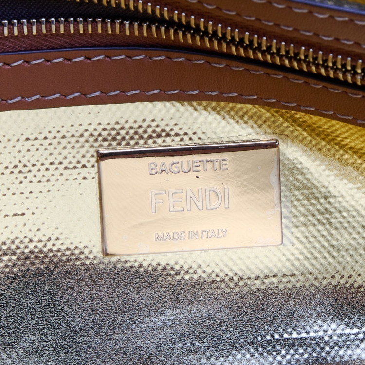 Pre Owned Fendi Navy Blue Canvas and Leather Baguette Bag