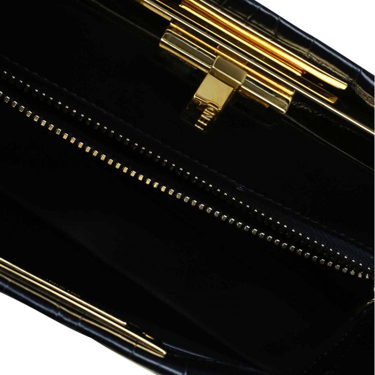 Pre Owned Fendi Black Crocodile Medium Peekaboo Top Handle Bag