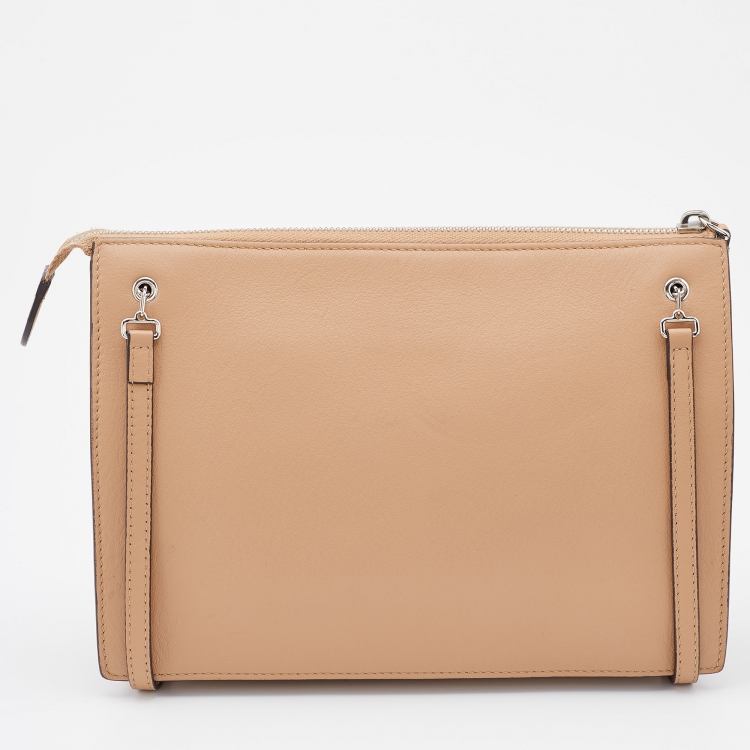 Pre Owned Fendi Beige Leather Rainbow Studded Crossbody Bag