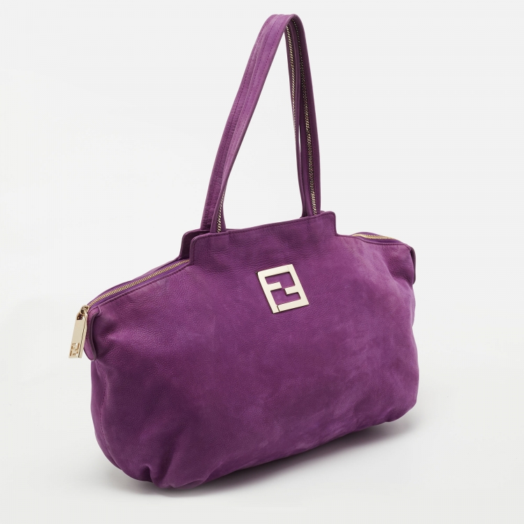 Pre Owned Fendi Purple Suede Medium Chains Tote