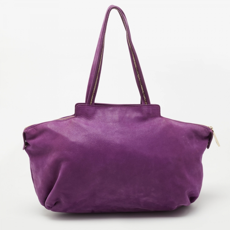 Pre Owned Fendi Purple Suede Medium Chains Tote