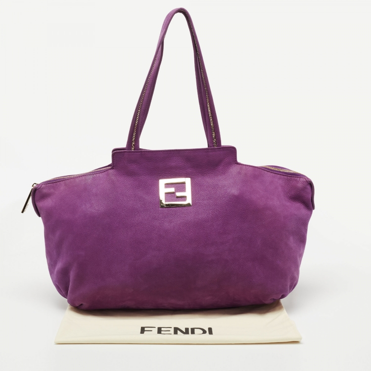 Pre Owned Fendi Purple Suede Medium Chains Tote