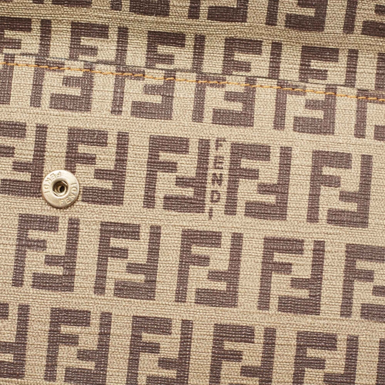Pre Owned Fendi Beige Zucchino Coated Canvas FF Flap Continental Wallet