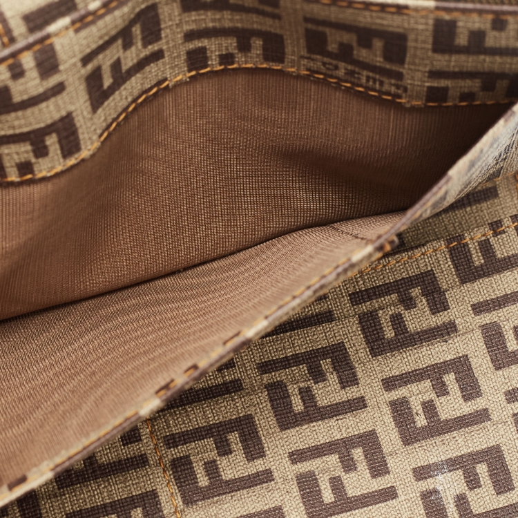 Pre Owned Fendi Beige Zucchino Coated Canvas FF Flap Continental Wallet