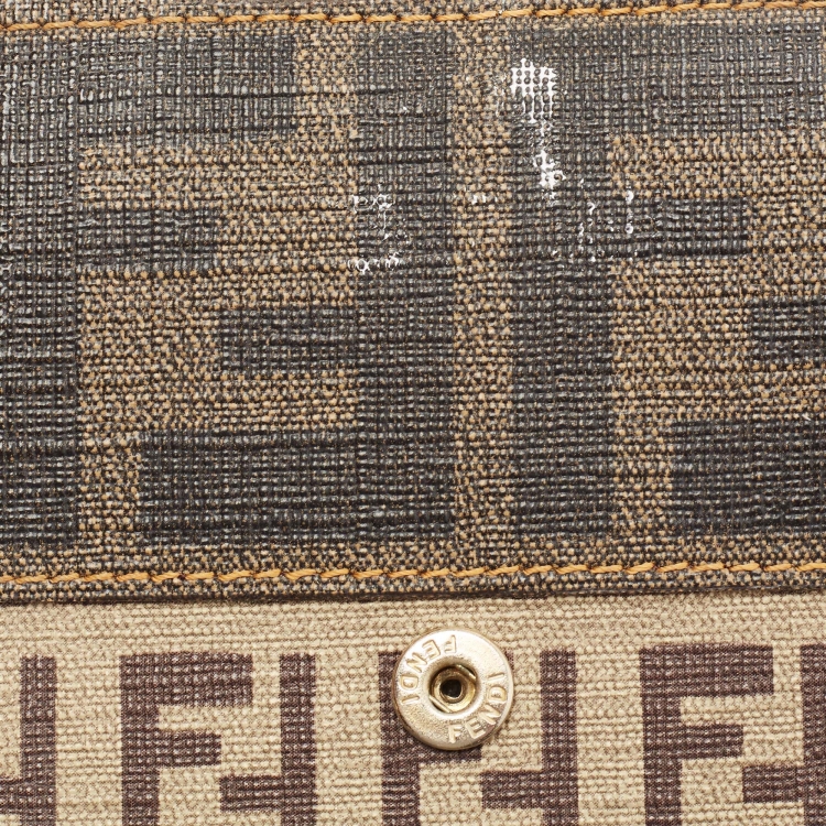 Pre Owned Fendi Beige Zucchino Coated Canvas FF Flap Continental Wallet