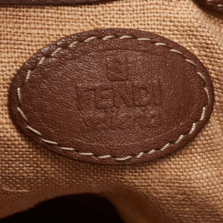 Pre Owned Fendi Brown Logo Canvas and Selleria Leather Buckle Hobo