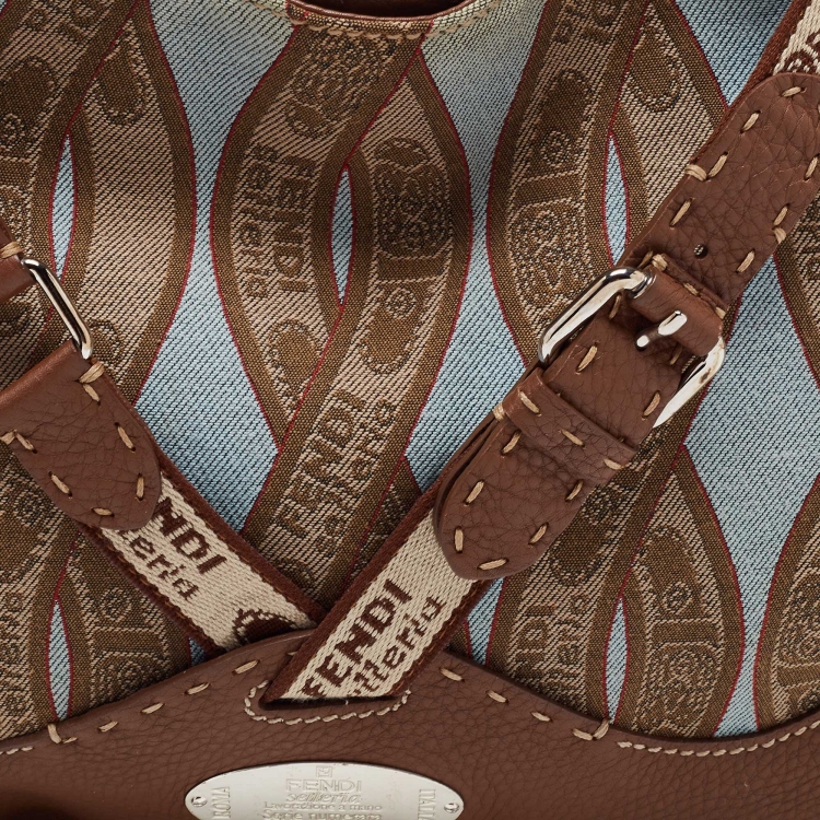 Pre Owned Fendi Brown Logo Canvas and Selleria Leather Buckle Hobo