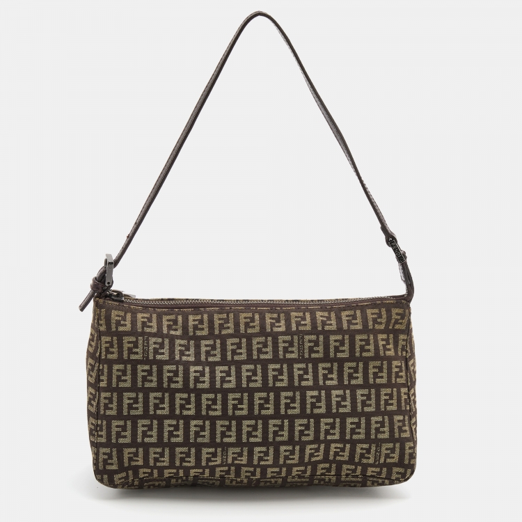 Pre Owned Fendi Brown Zucchino Canvas Pochette Bag
