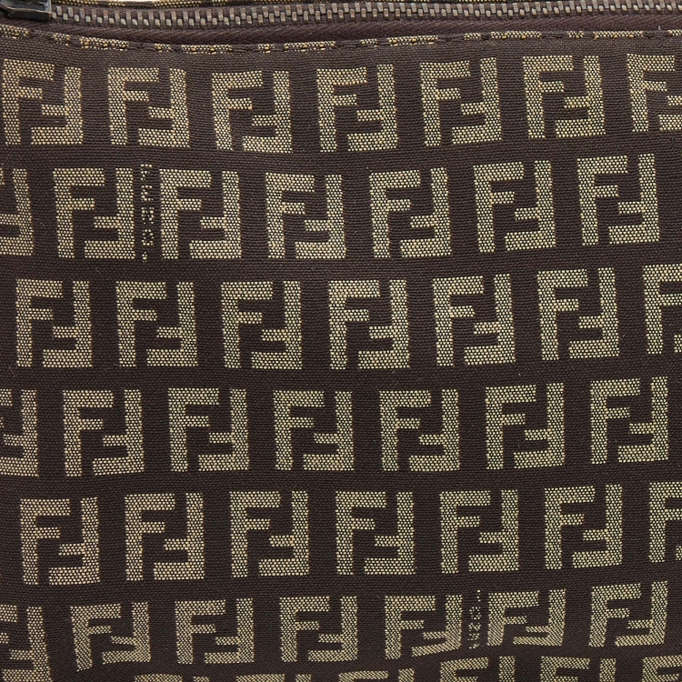 Pre Owned Fendi Brown Zucchino Canvas Pochette Bag