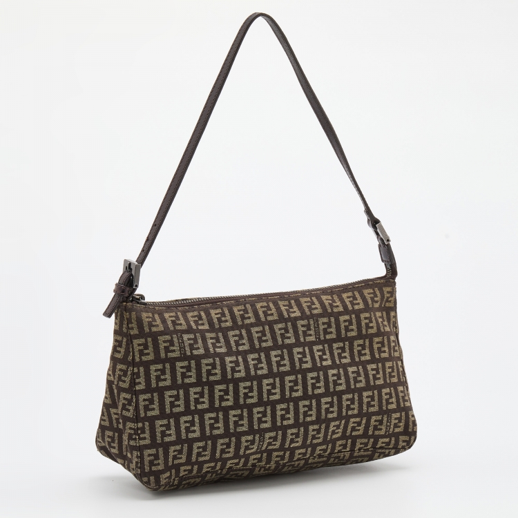 Pre Owned Fendi Brown Zucchino Canvas Pochette Bag