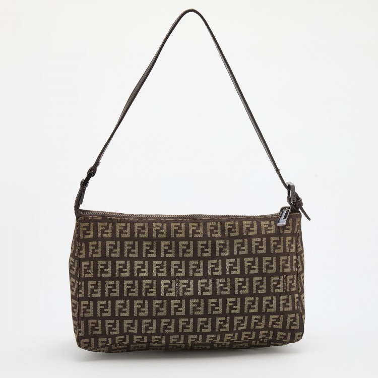 Pre Owned Fendi Brown Zucchino Canvas Pochette Bag