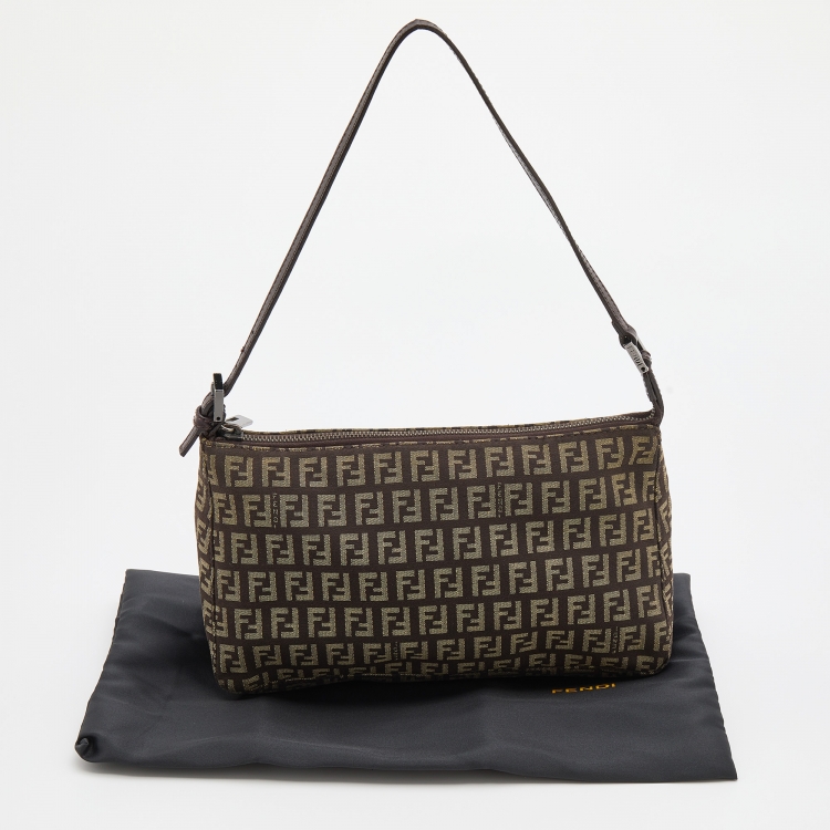 Pre Owned Fendi Brown Zucchino Canvas Pochette Bag