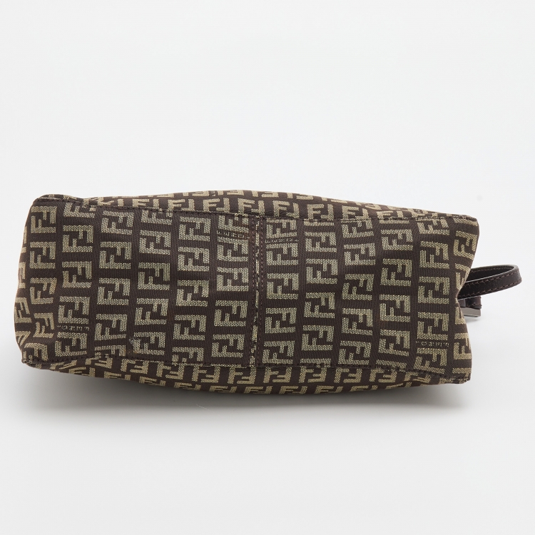 Pre Owned Fendi Brown Zucchino Canvas Pochette Bag