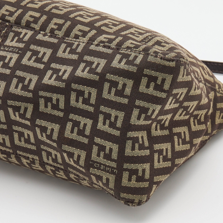 Pre Owned Fendi Brown Zucchino Canvas Pochette Bag