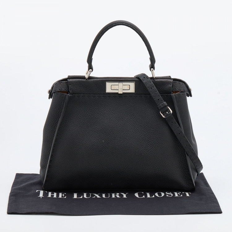 Pre Owned Fendi Black Leather Medium Peekaboo Top Handle Bag