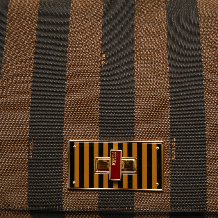 Pre Owned Fendi Tobacco Pequin Stripe Canvas Large Claudia Shoulder Bag