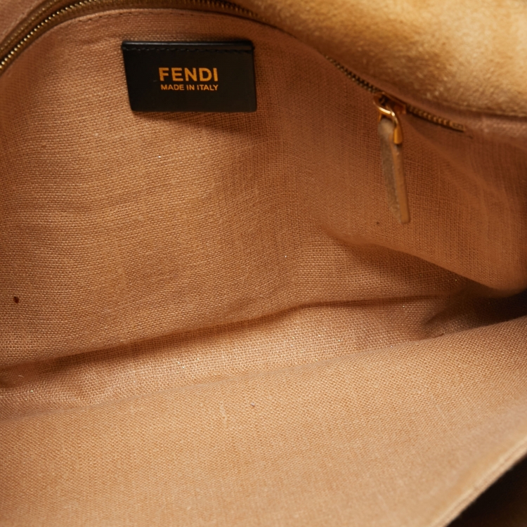 Pre Owned Fendi Tobacco Pequin Stripe Canvas Large Claudia Shoulder Bag