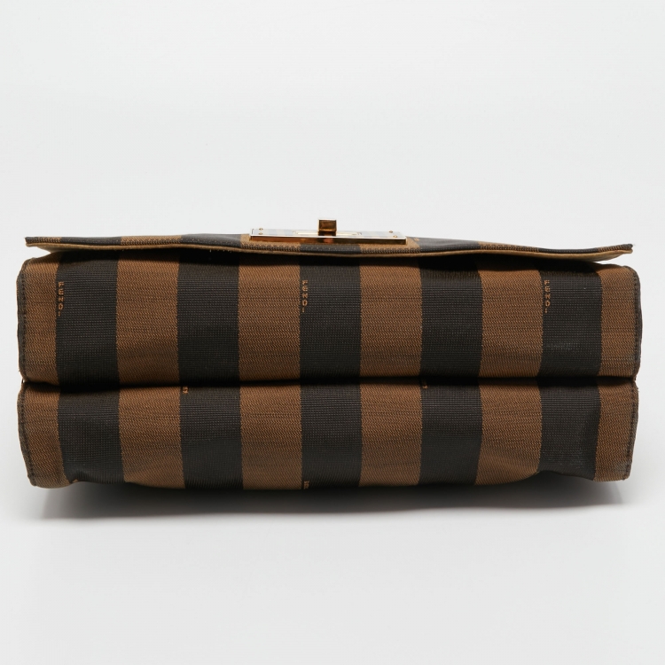 Pre Owned Fendi Tobacco Pequin Stripe Canvas Large Claudia Shoulder Bag