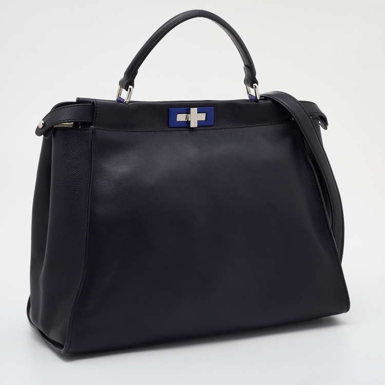 Pre Owned Fendi Black Leather Large Peekaboo Top Handle Bag