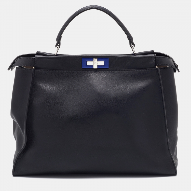 Pre Owned Fendi Black Leather Large Peekaboo Top Handle Bag
