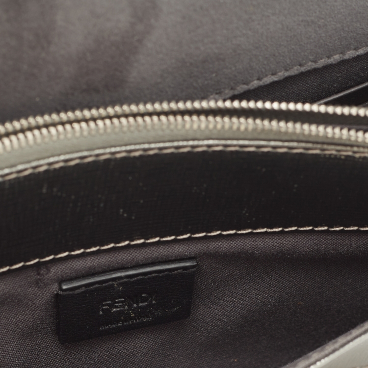 Pre Owned Fendi Silver Laminated Leather Tube Wallet on Chain