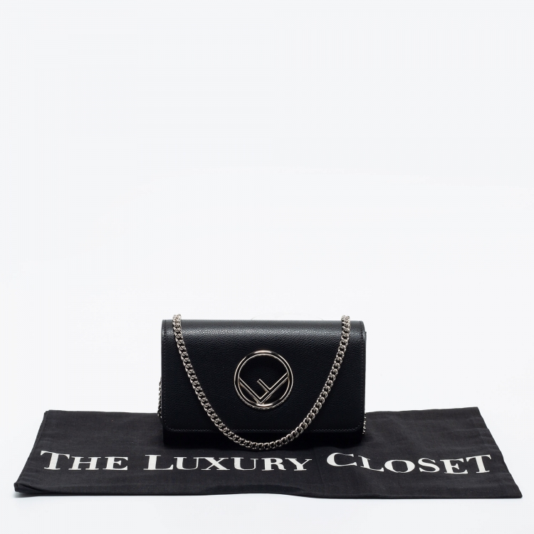 Pre Owned Fendi Black Leather F is Fendi Wallet on Chain
