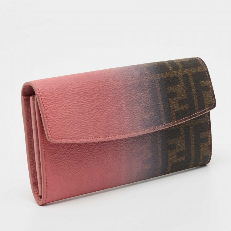 Pre Owned Fendi Pink Ombre Zucca Coated Canvas Continental Wallet