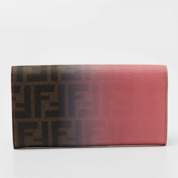 Pre Owned Fendi Pink Ombre Zucca Coated Canvas Continental Wallet