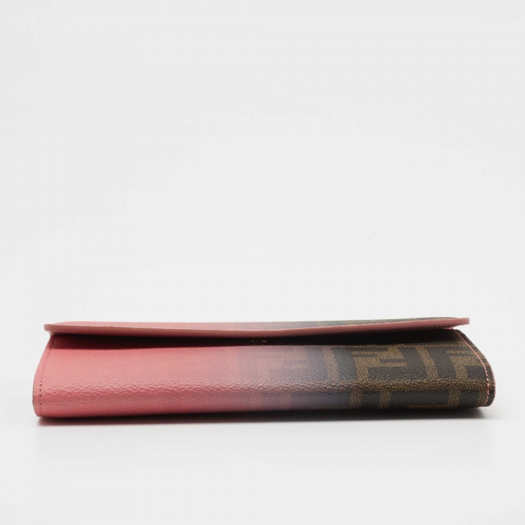 Pre Owned Fendi Pink Ombre Zucca Coated Canvas Continental Wallet