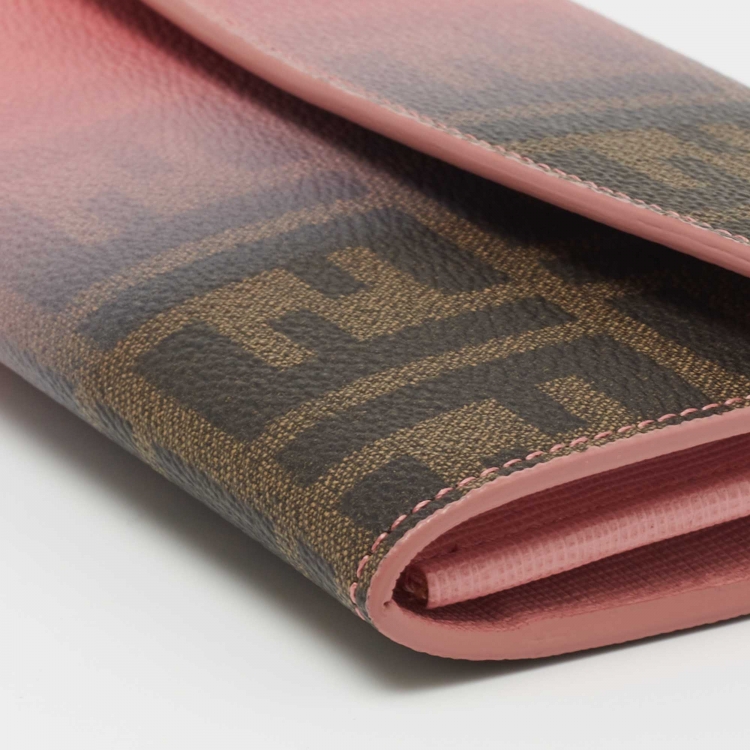 Pre Owned Fendi Pink Ombre Zucca Coated Canvas Continental Wallet