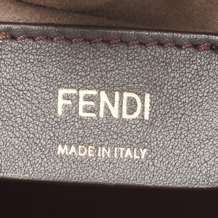 Pre Owned Fendi Brown/Black Zucca Leather Mini Mon Tresor Drawstring Bucket Bag